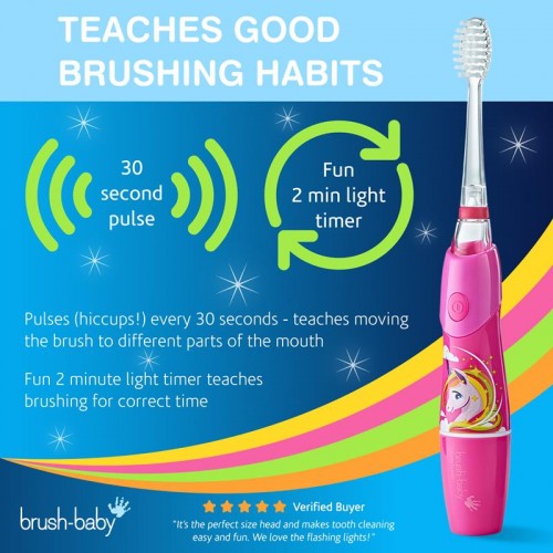 Brush-baby KidzSonic Electric Kids Toothbrush + Strawberry Toothpaste (Unicorn Set) | 3-6 Years